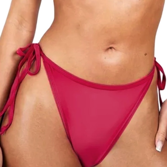 boohoo Triangle Tie Side String Bikini Rose Pink Adjustable Lined - Picture 8 of 13